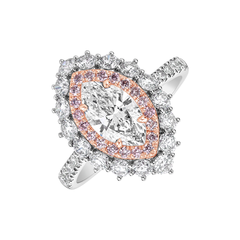 Ring with white and pink diamonds Princess