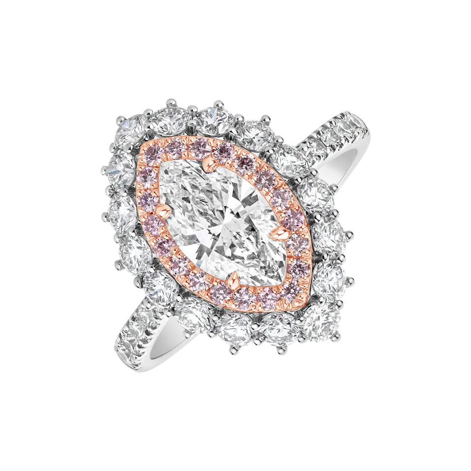 Ring with white and pink diamonds Princess