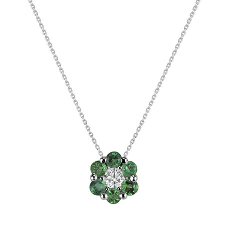 Diamond necklace with Emerald Shiny Flower