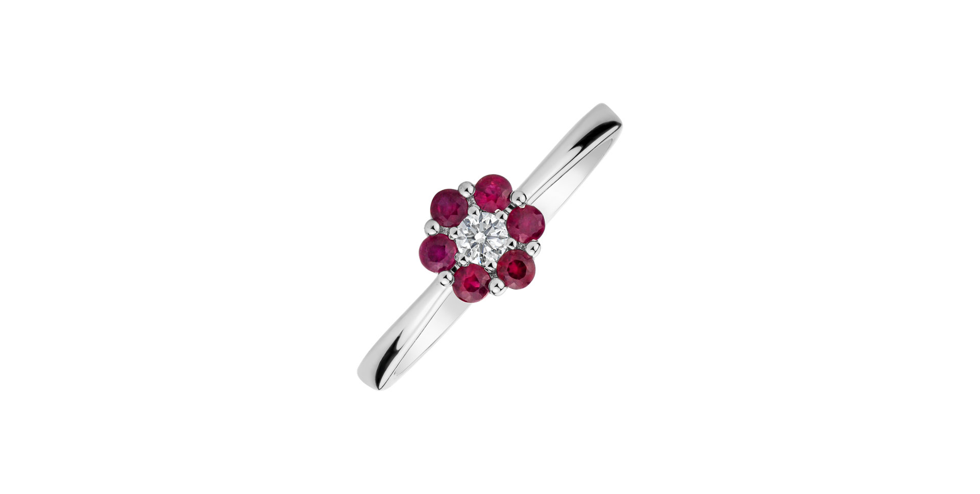 Diamond ring with Ruby Shiny Flower
