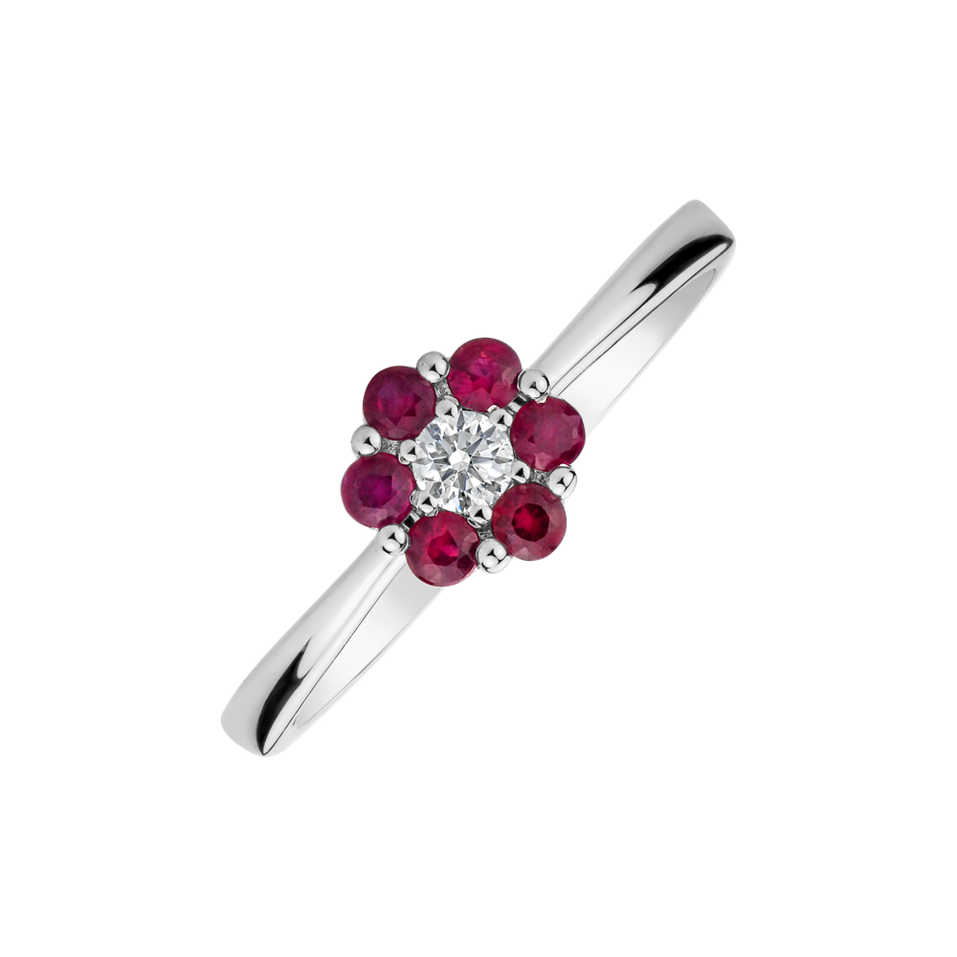 Diamond ring with Ruby Shiny Flower