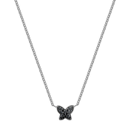 Necklace with black and white diamonds Magic Butterfly