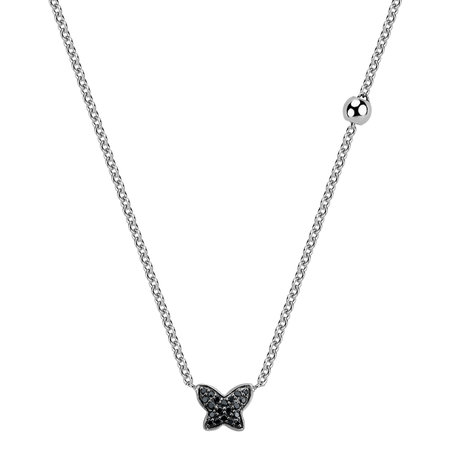 Necklace with black and white diamonds Magic Butterfly