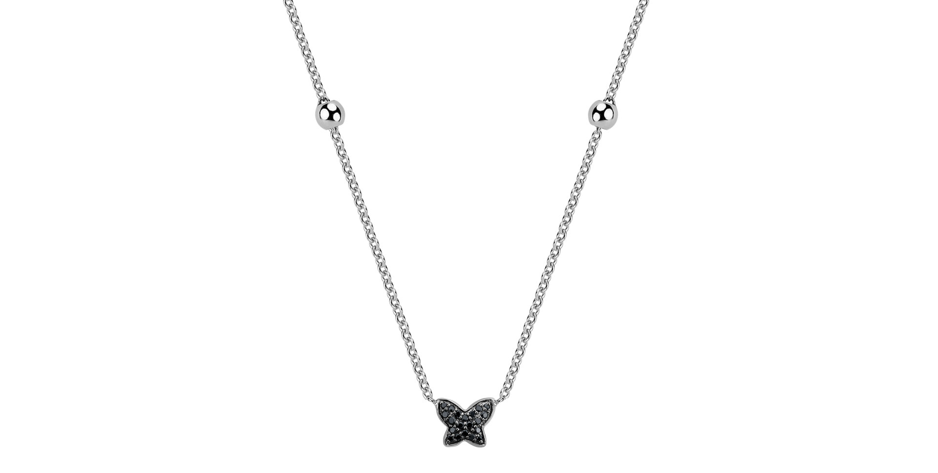 Necklace with black and white diamonds Magic Butterfly