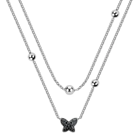 Necklace with black and white diamonds Magic Butterfly