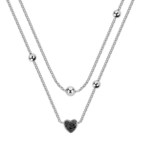 Necklace with black and white diamonds Tender Heart