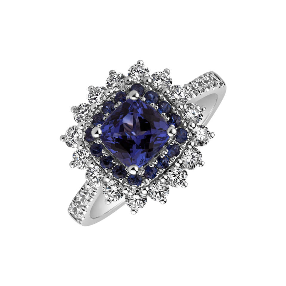 Diamond ring with Sapphire and Tanzanite Radiant Shine