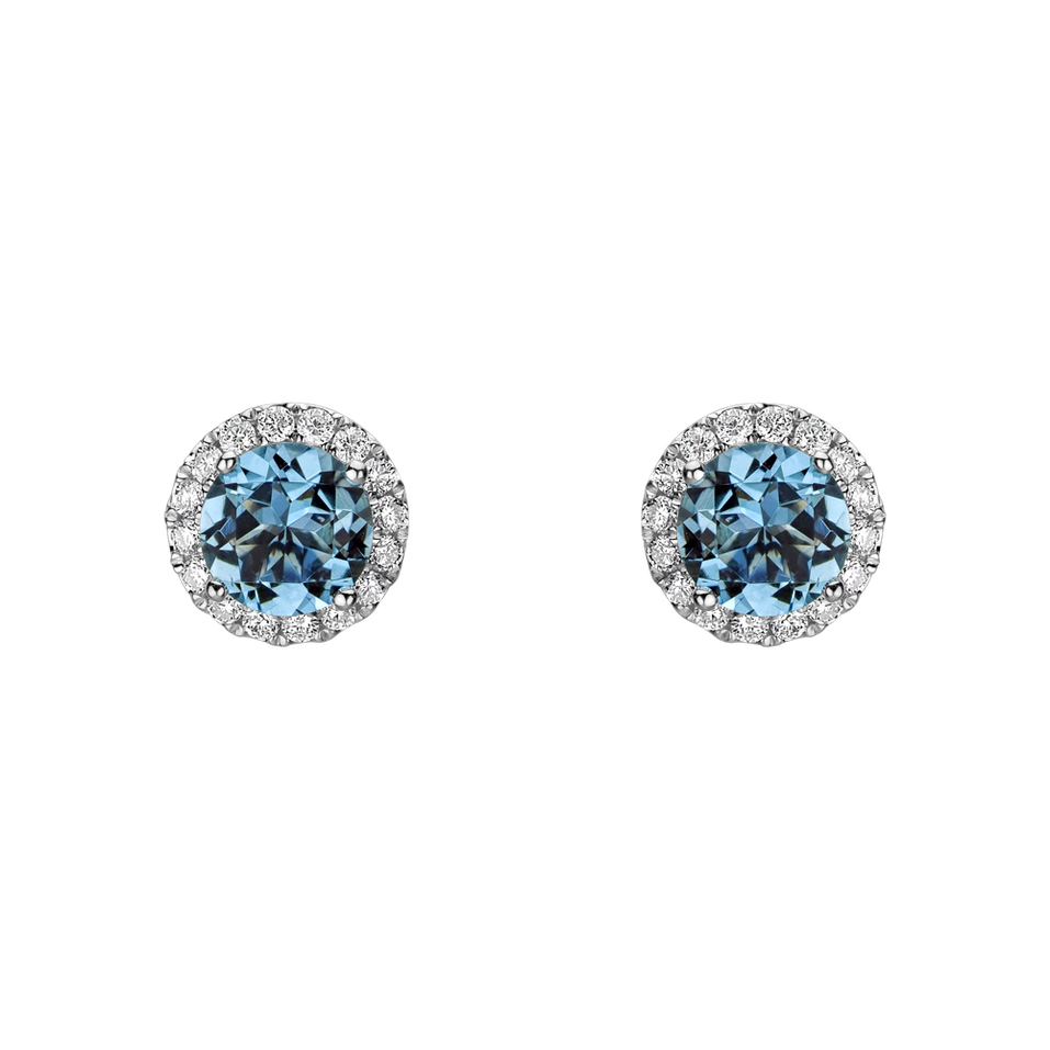 Diamond earrings with Aquamarine Blue Lake