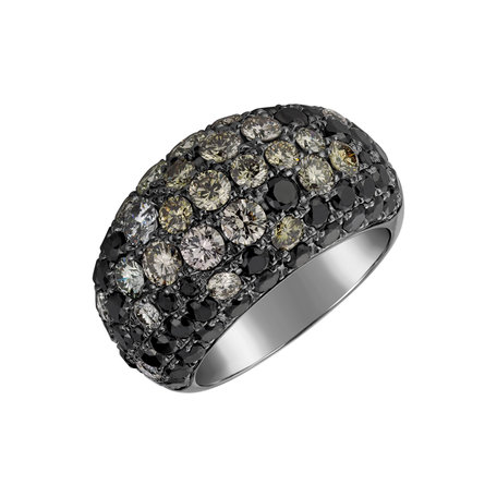 Ring with white, brown and black diamonds Bianca