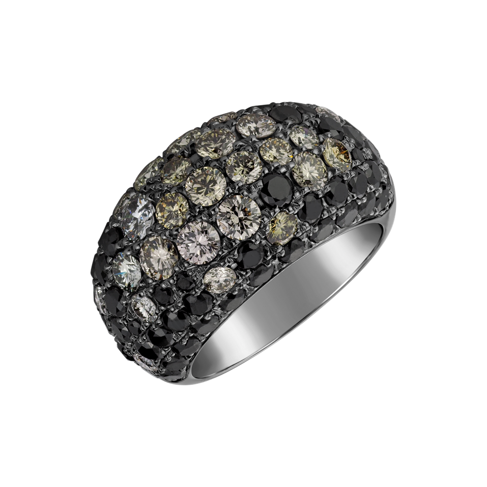 Ring with white, brown and black diamonds Bianca