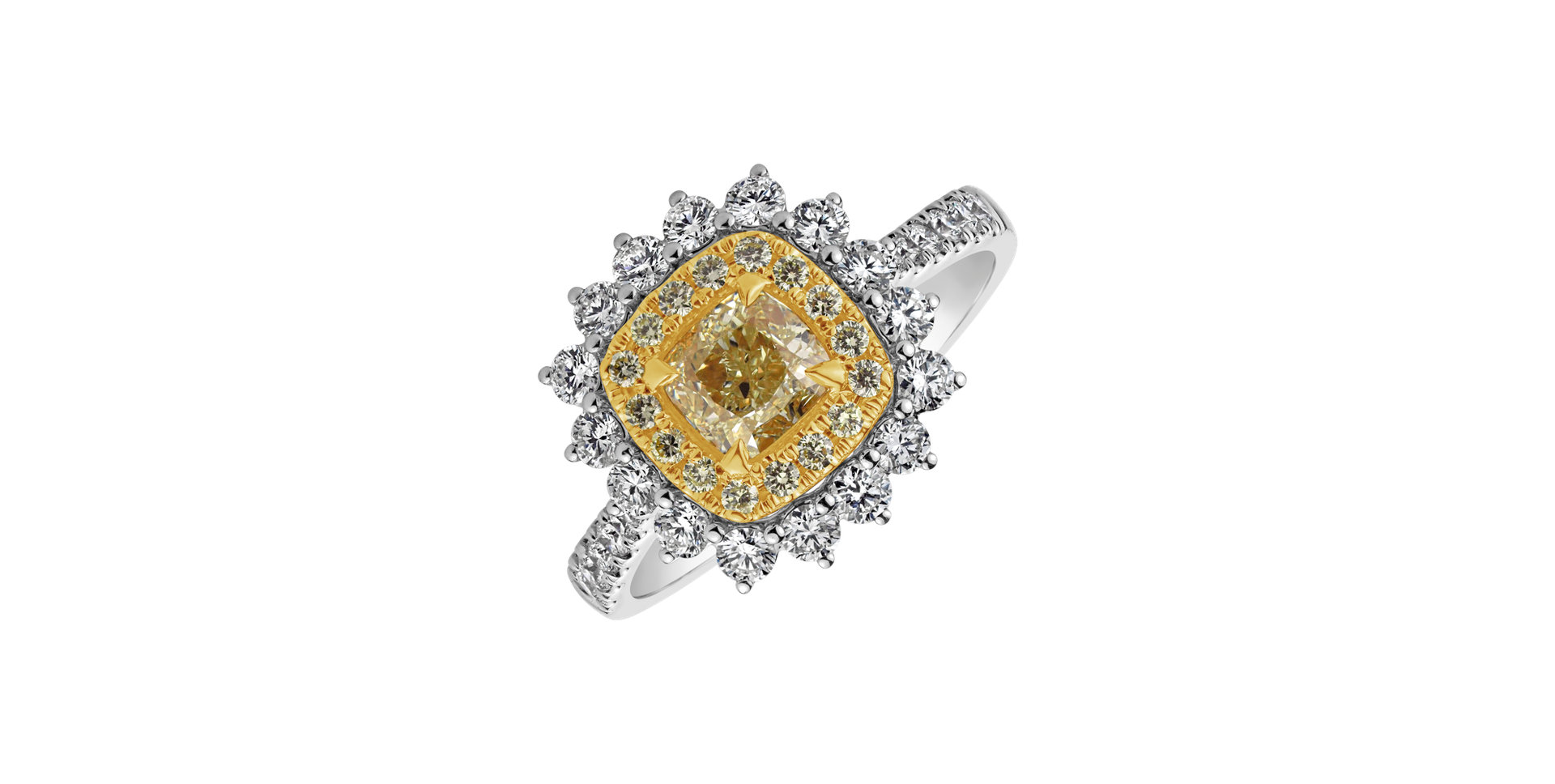 Ring with yellow and white diamonds Radiant Sunshine