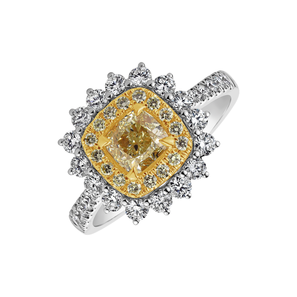Ring with yellow and white diamonds Radiant Sunshine