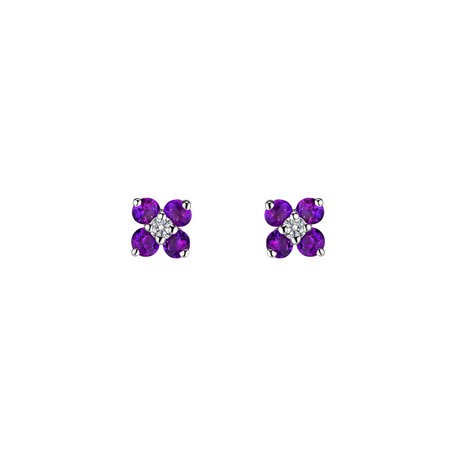 Diamond earrings with Amethyst Brazil Divine Bloom
