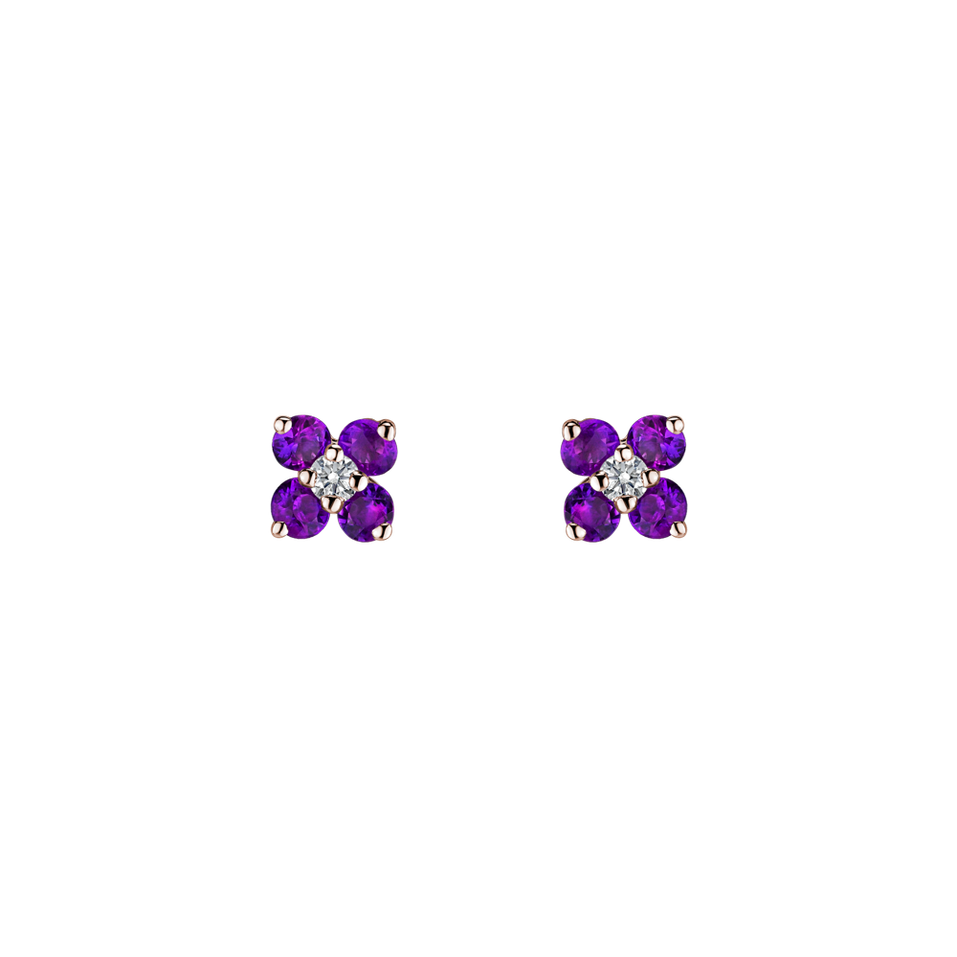Diamond earrings with Amethyst Brazil Divine Bloom