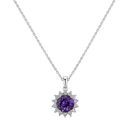 Diamond pendant with Amethyst Brazil Lilac Flower