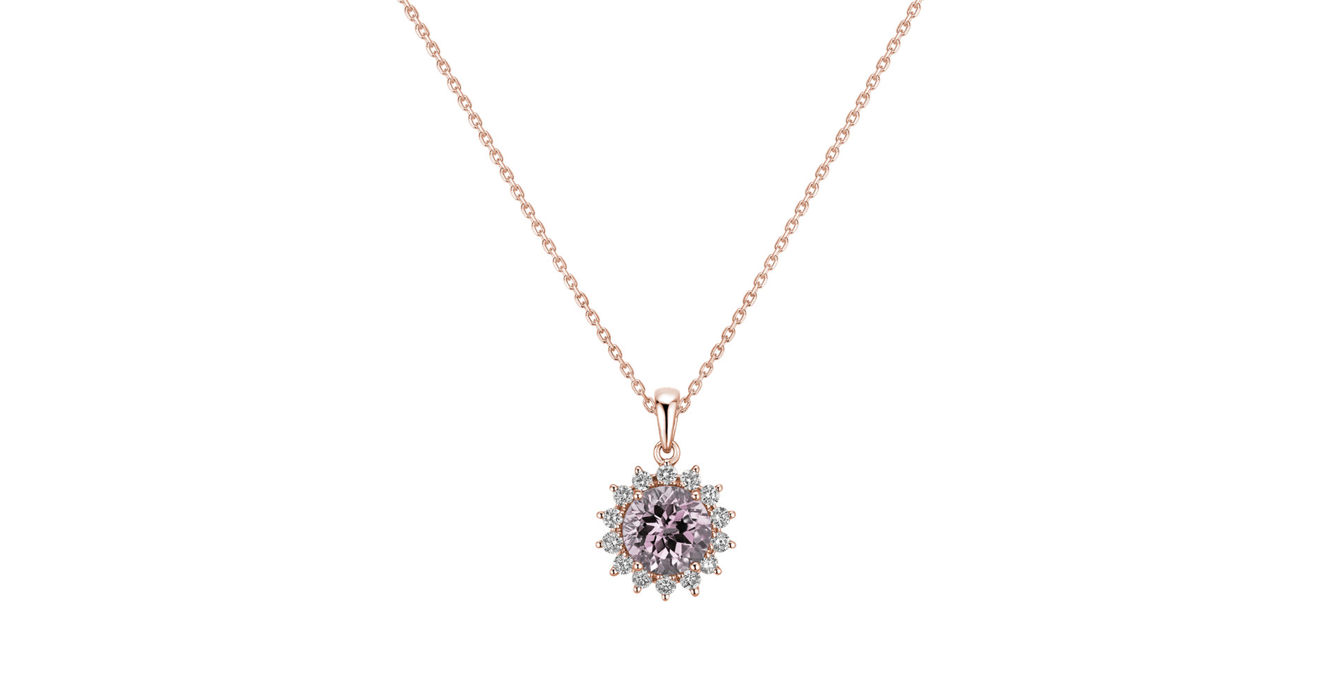 Diamond pendant with Rose Quartz Lilac Flower