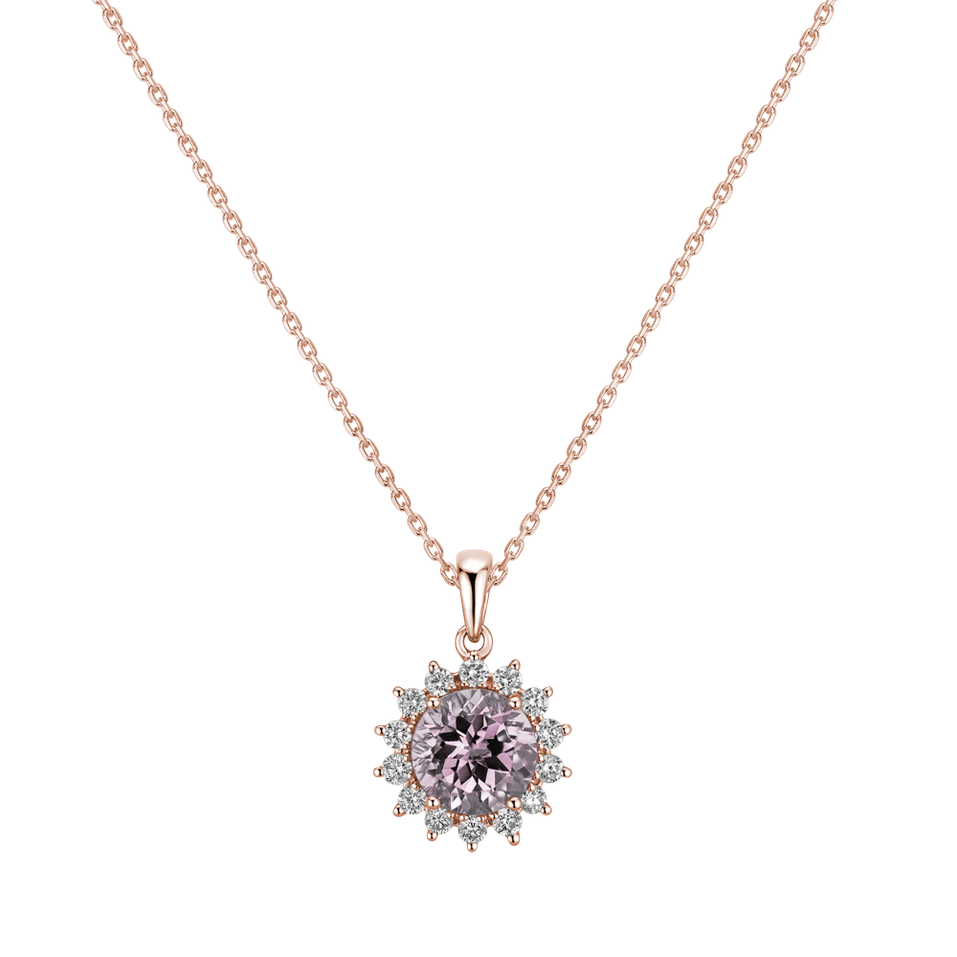 Diamond pendant with Rose Quartz Lilac Flower