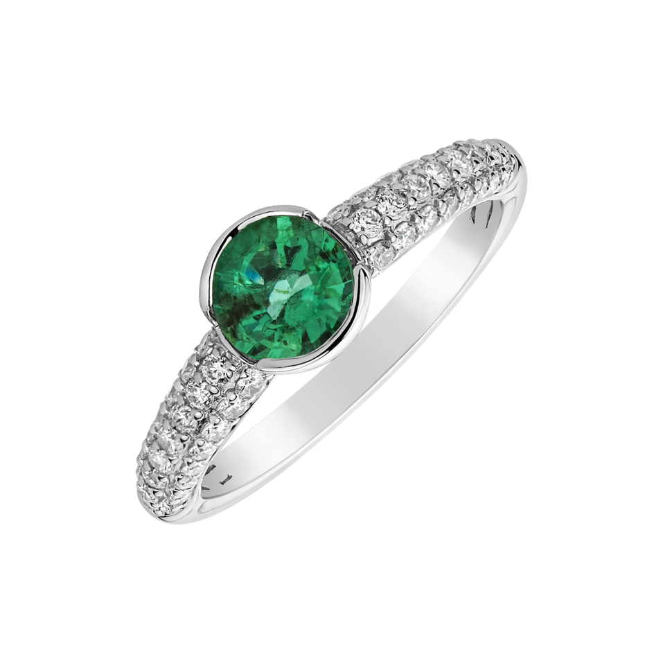 Diamond ring with Emerald Octavie