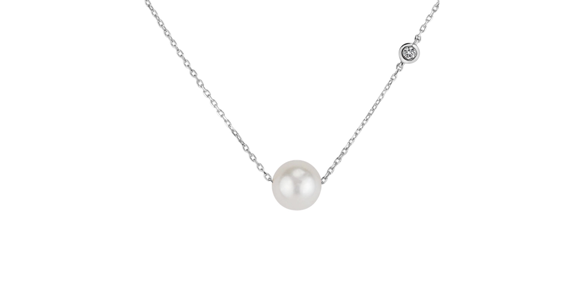 Diamond necklace with Fresh Water Pearl Lakeside Love
