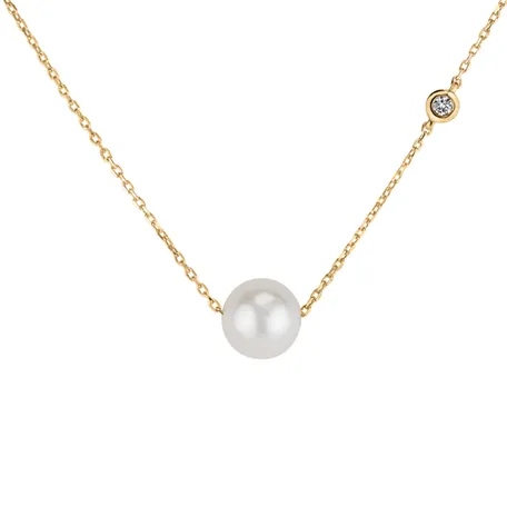 Diamond necklace with Fresh Water Pearl Lakeside Love
