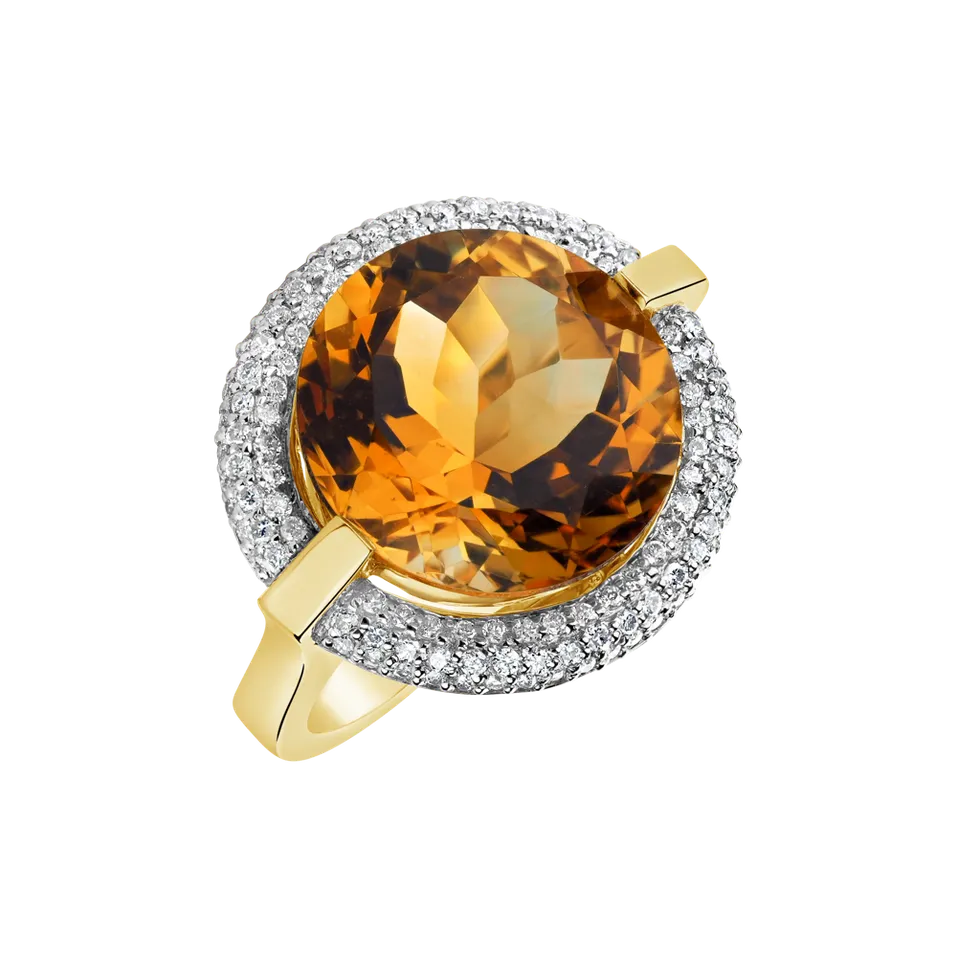 Ring with Citrine and diamonds Katarzyna