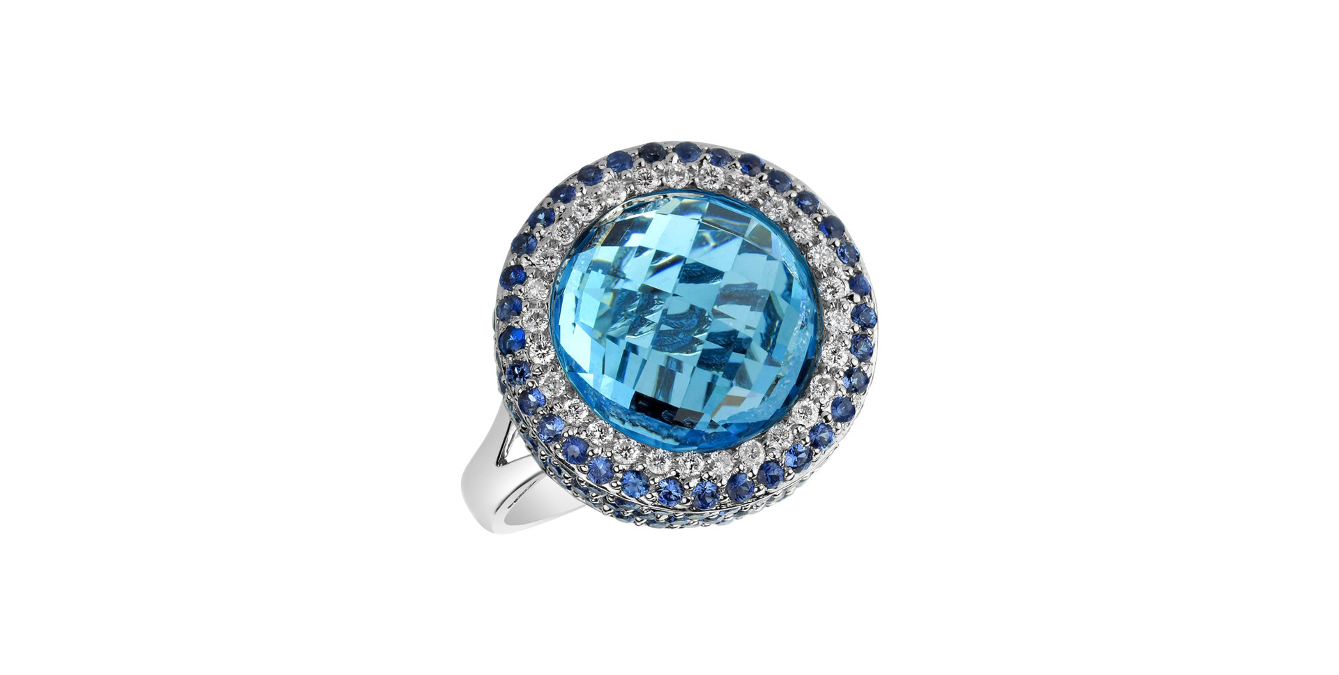 Diamond ring with Topaz and Sapphire Fontanna
