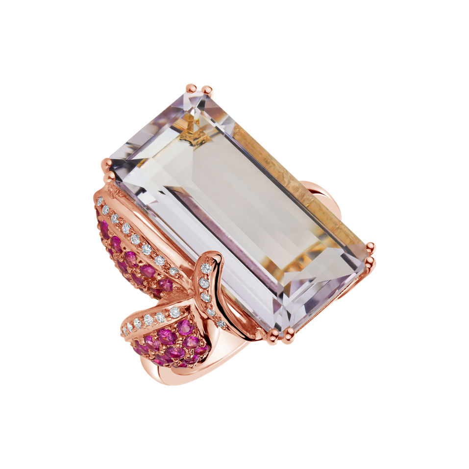 Diamond ring with Amethyst and Ruby Sonnehilda