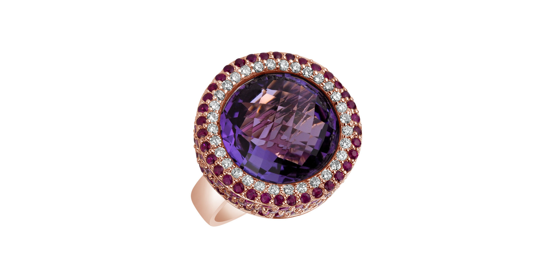 Diamond ring with Amethyst, Sapphire and Ruby Awenita