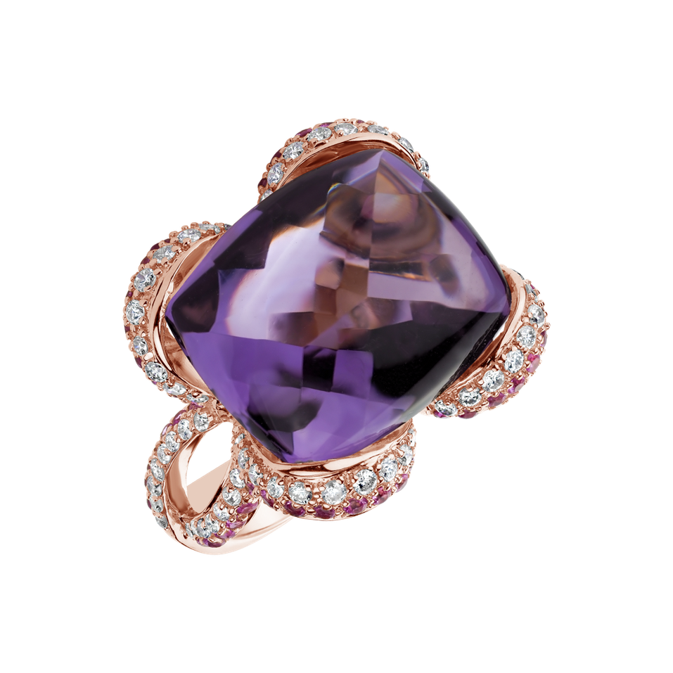 Diamond ring with Amethyst and Sapphire Special Amethyst