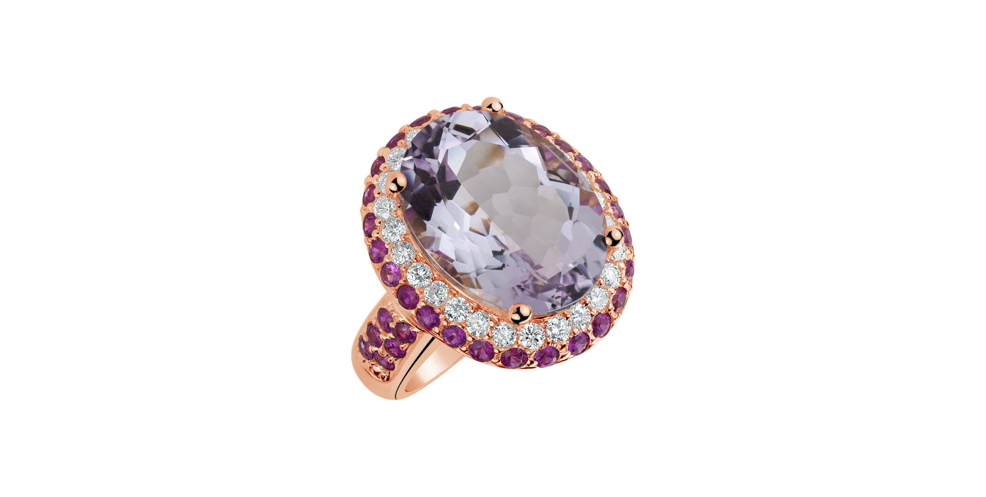Diamond ring with Amethyst and Ruby Neelam