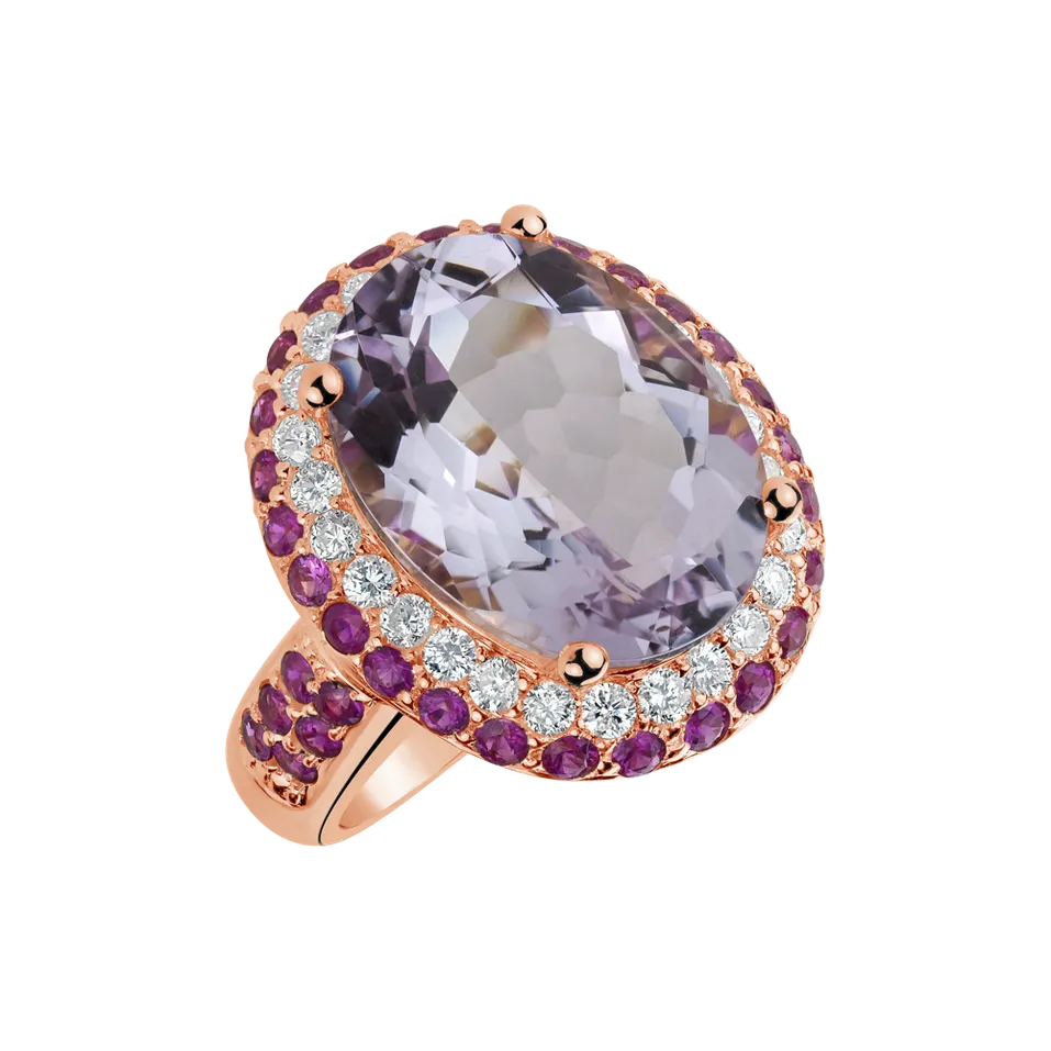 Diamond ring with Amethyst and Ruby Neelam