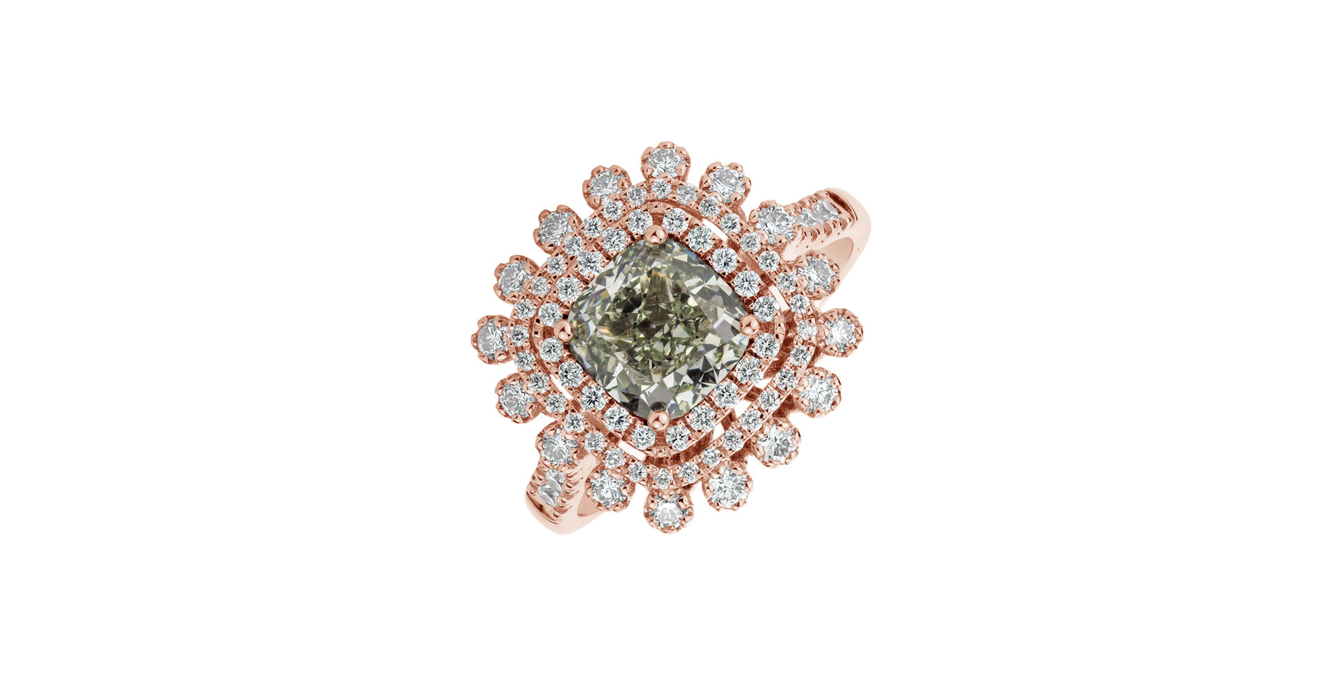 Ring with green diamonds and white diamonds Majestic Baroness