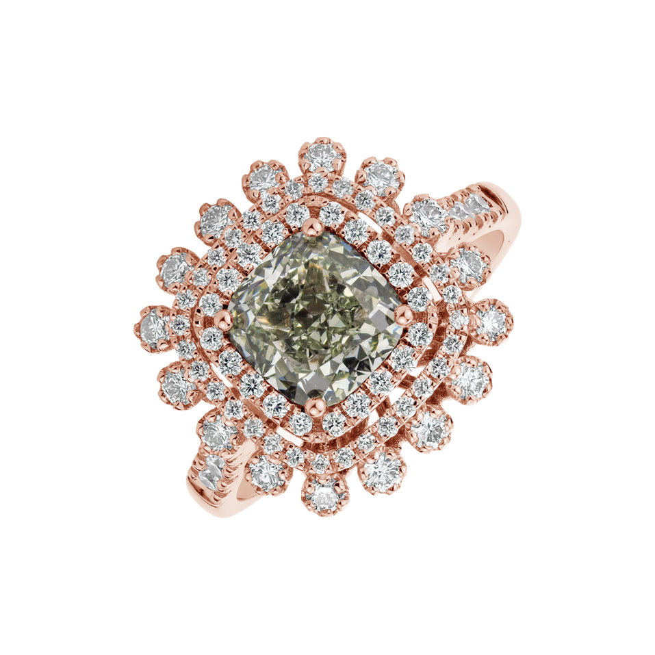 Ring with green diamonds and white diamonds Majestic Baroness