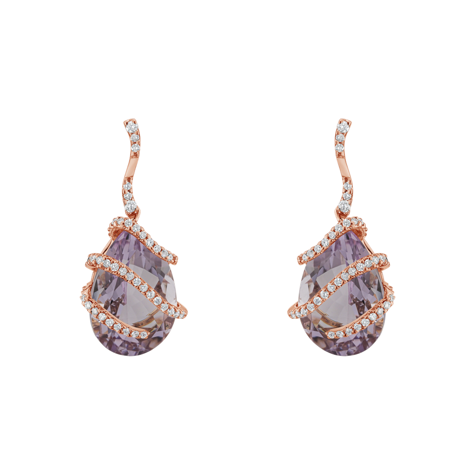 Diamond earrings with Amethyst Shallow Bowl