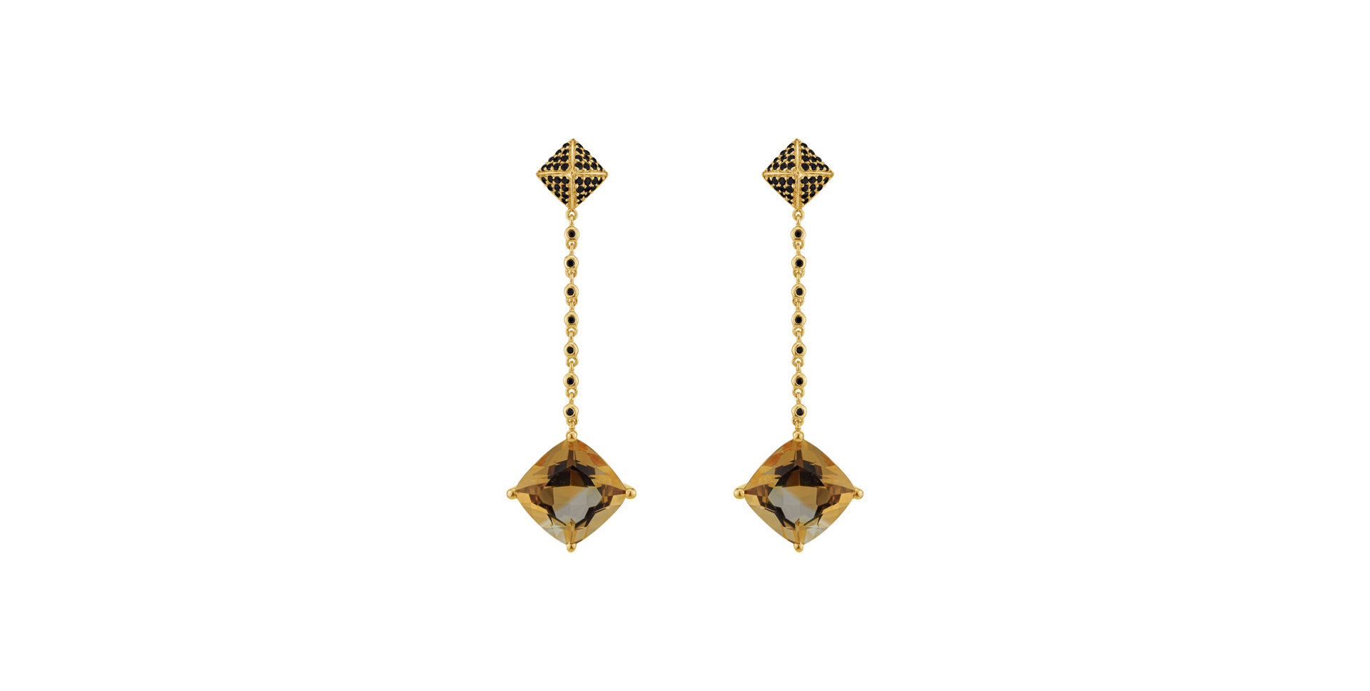 Earrings with Citrine and black diamonds Fairy Chain