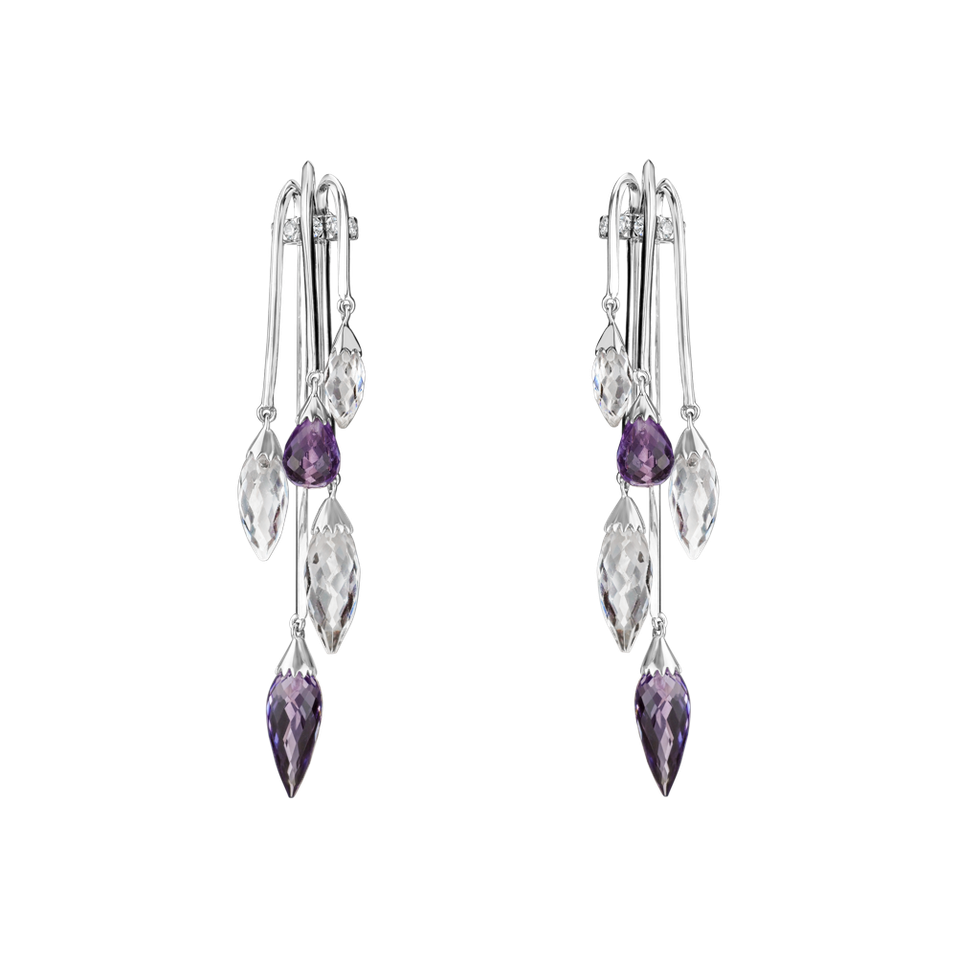 Diamond earrings, Amethyst and Topaz Fun Fanfare