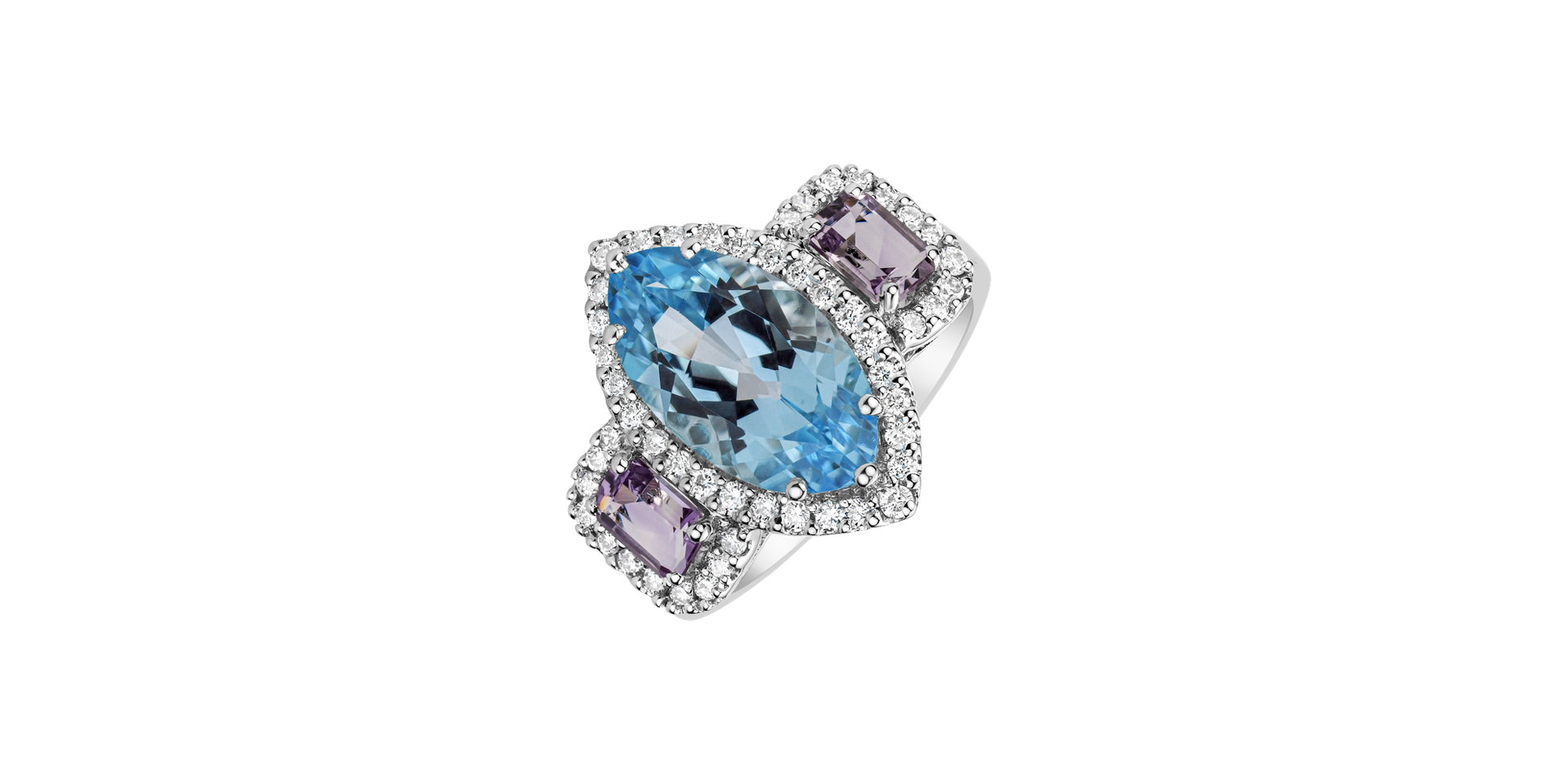 Diamond ring with Topaz and Amethyst Shallow Shasta