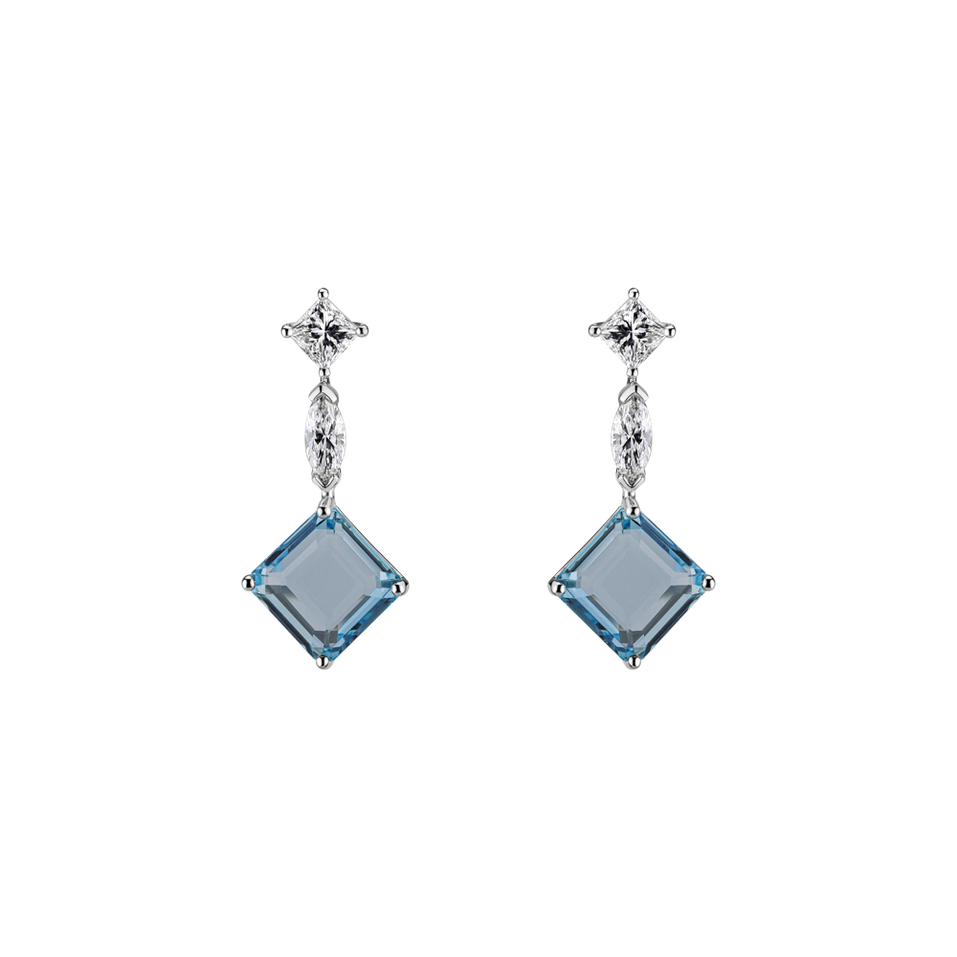 Diamond earrings with Aquamarine Aqua Rhombus