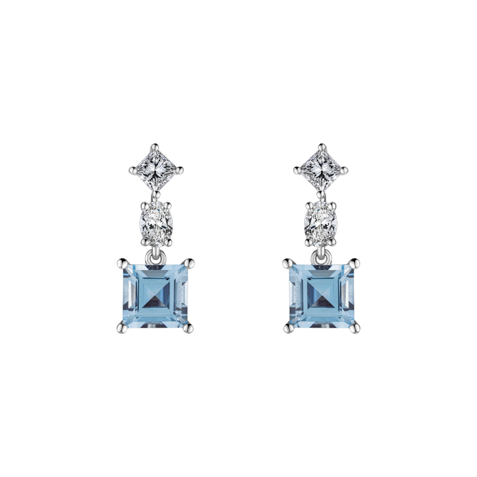 Diamond earrings with Aquamarine Square of Water