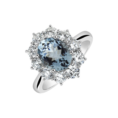 Diamond ring with Aquamarine Sky Goddess