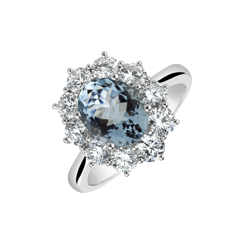 Diamond ring with Aquamarine Sky Goddess