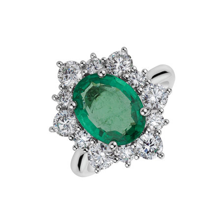 Diamond ring with Emerald Princess Gem