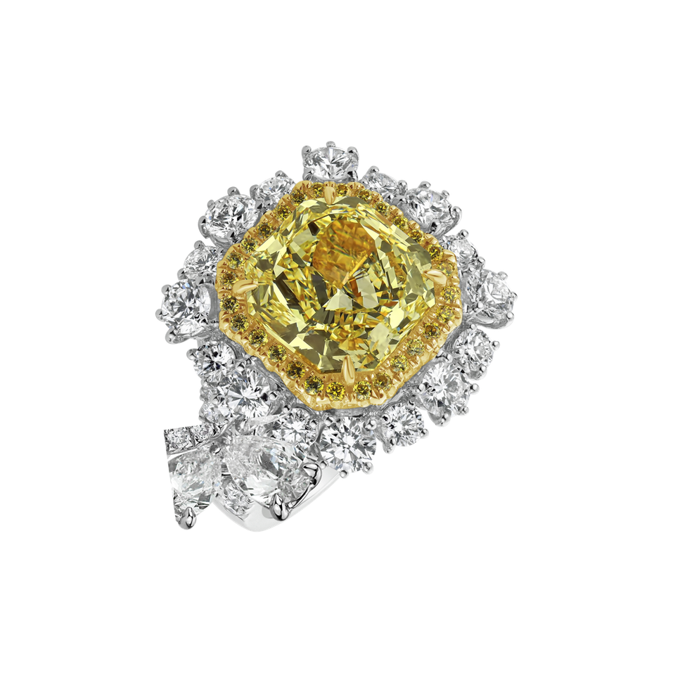 Ring with yellow and white diamonds Golden Sun