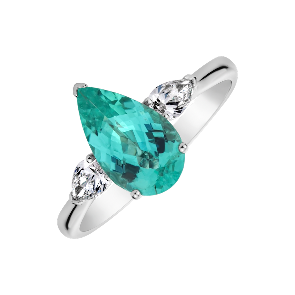 Diamond ring with Paraiba Gentle Light