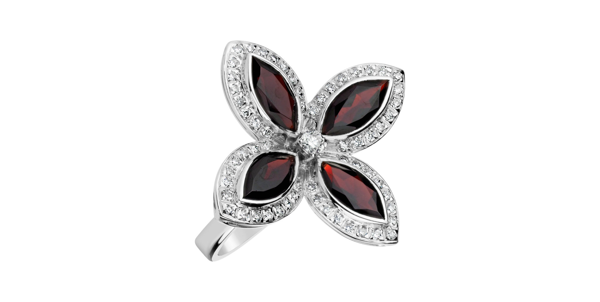 Diamond ring with Garnet Blooming Beauty