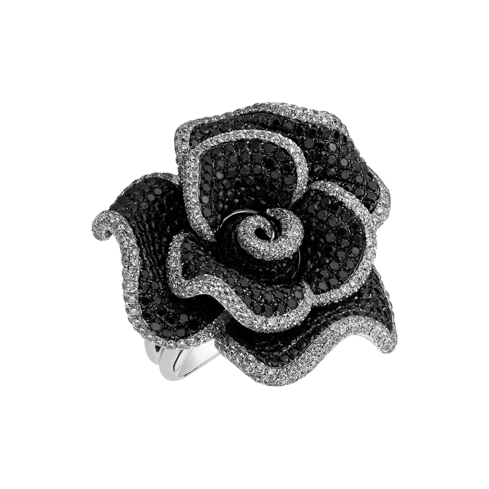 Ring with black and white diamonds Royal Rose