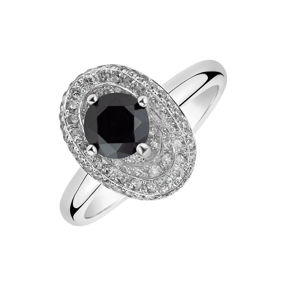 Ring with black and white diamonds Baroque Fairytale