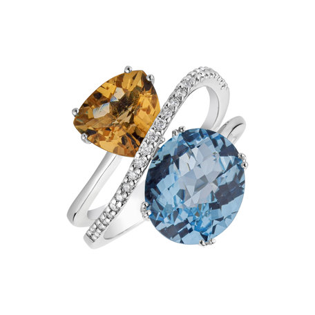Diamond ring with Citrine and Topaz Feu