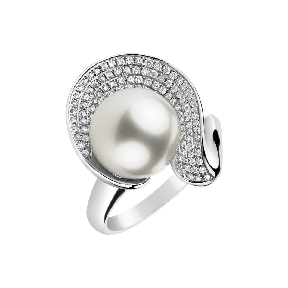 Diamond ring with Pearl One Pearl