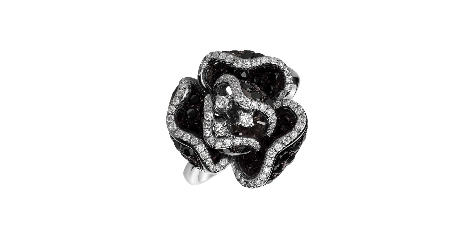 Ring with black and white diamonds Fairytale Rose